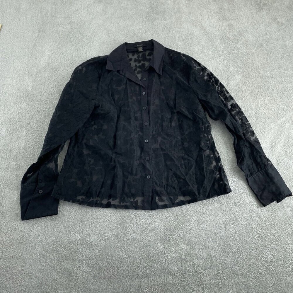 Silkland Womens Sheer Black Button-Up Blouse 1X 3279
